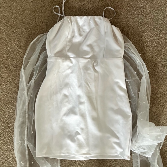Flawless Entrance White Pearl Organza Bow Strapless Mini Dress Lulus Size Medium - Picture 6 of 9